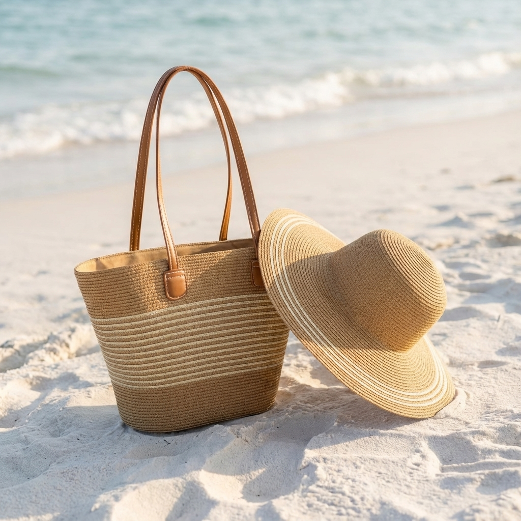 Boho-Style Straw Hat & Tote Bag Set — Ideal for Beach, Travel & Summer Outings