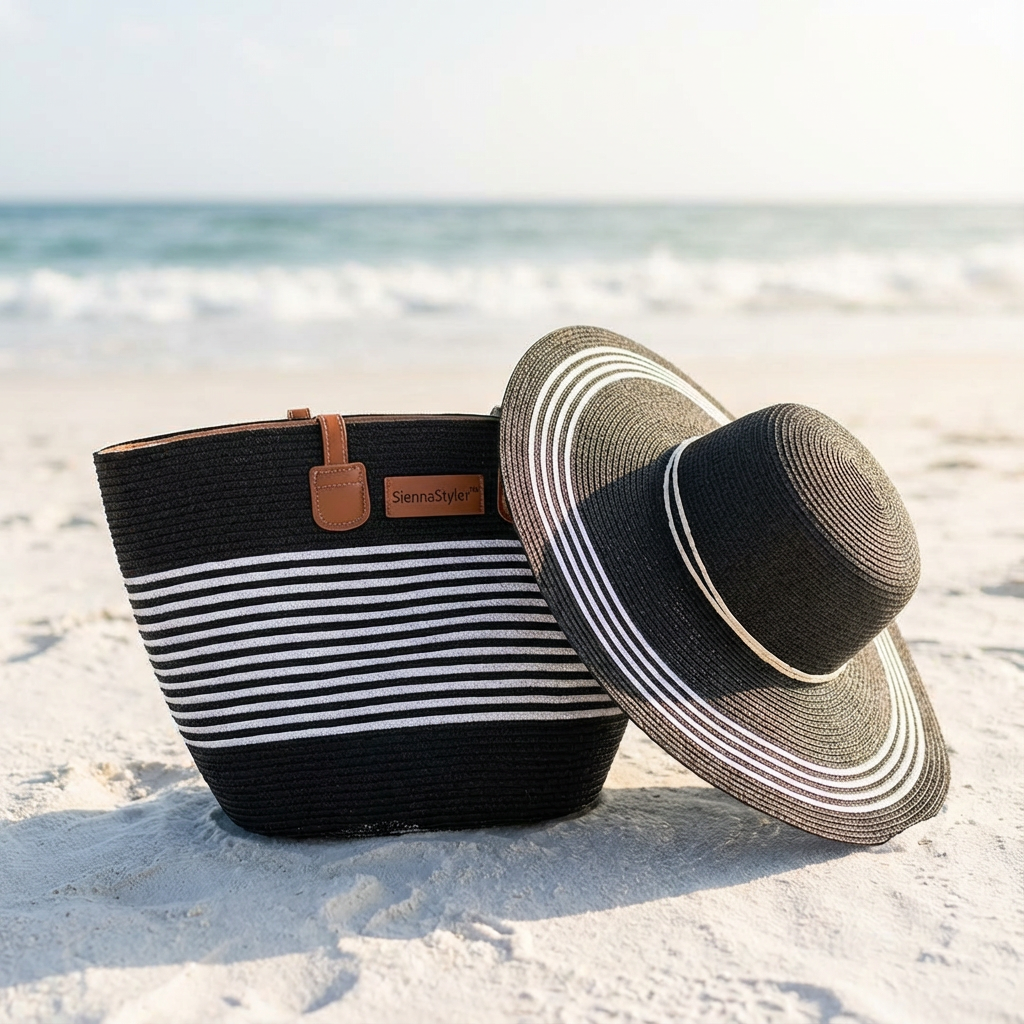Boho-Style Straw Hat & Tote Bag Set — Ideal for Beach, Travel & Summer Outings