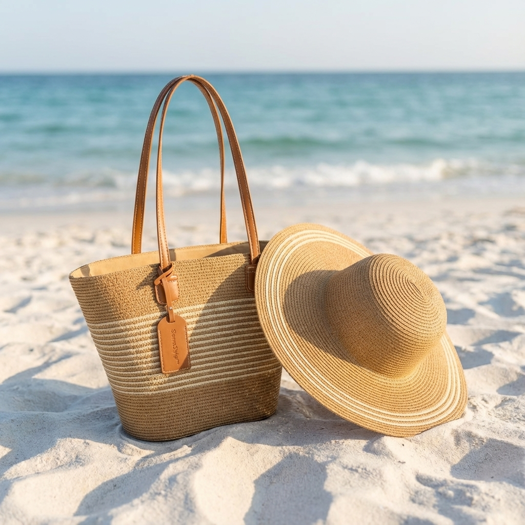 Boho-Style Straw Hat & Tote Bag Set — Ideal for Beach, Travel & Summer Outings